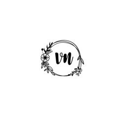 VN initial letters Wedding monogram logos, hand drawn modern minimalistic and frame floral templates