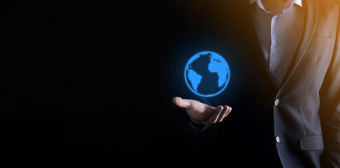 Businessman hand holding e-mail icon, Contact us by newsletter email and protect your personal information from spam mail. Customer service call center contact us concept