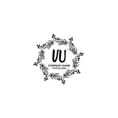 VU initial letters Wedding monogram logos, hand drawn modern minimalistic and frame floral templates