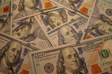 American one hundred dollar bills background.