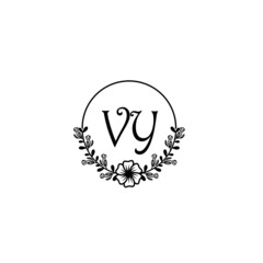VY initial letters Wedding monogram logos, hand drawn modern minimalistic and frame floral templates