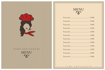 template restaurant menu design with lady chef