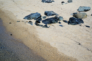 Big stones at the shore, aegean sea.