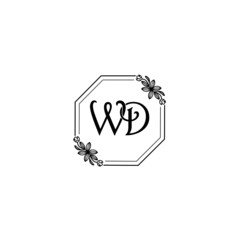 WD initial letters Wedding monogram logos, hand drawn modern minimalistic and frame floral templates