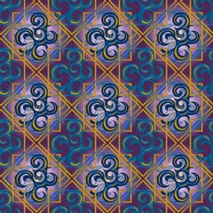 Vintage Ornate seamless retro Art Deco pattern in blue