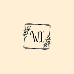 WI initial letters Wedding monogram logos, hand drawn modern minimalistic and frame floral templates