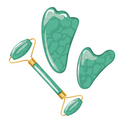 Set tools for massage Gua Sha, for self-massage. Vector color illustration