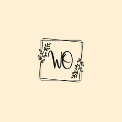 WO initial letters Wedding monogram logos, hand drawn modern minimalistic and frame floral templates
