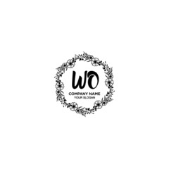 WO initial letters Wedding monogram logos, hand drawn modern minimalistic and frame floral templates