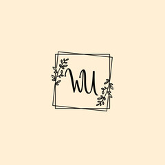 WU initial letters Wedding monogram logos, hand drawn modern minimalistic and frame floral templates