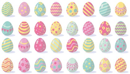 Fototapeta na wymiar Easter eggs set, happy easter, thirty two pieces eggs