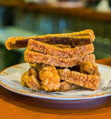 Fat with fried and juicy pork skin, traditional Spanish dish
