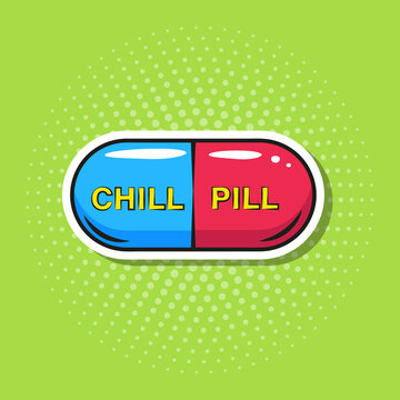 Chill Pill On A Green Background In Pop Art Style