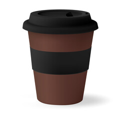 Business paper cup for hot coffee mockup with black lid isolated on white background. White blank, large, medium and small Takeaway paper.