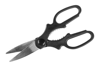 Kitchen scissors isolated on a white background. Black scissors.