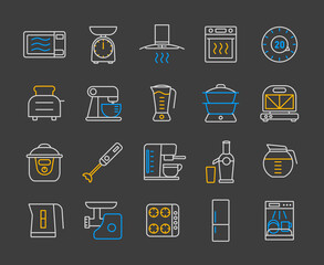 Kitchen appliances electronic equipment flat icon set