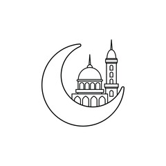 Muslim moon and Mosque outline vector icon. Ramadan kareem symbol, Vector illustration