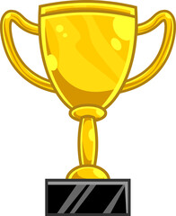 Cartoon Golden Trophy Cup. Vector Hand Drawn Illustration Isolated On Transparent Background