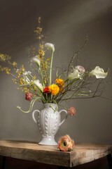 Flowers arrangement in vase.Pastel colors. Spring concept. 
