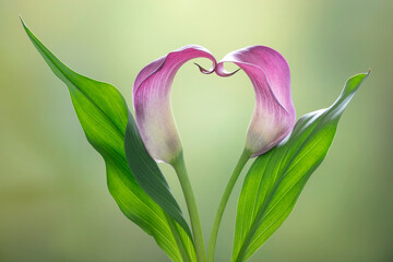 Fototapeta premium USA, Washington State, Seabeck. Calla lily valentine shape.