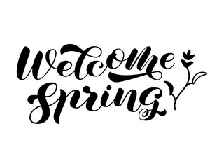 Welcome Spring brush lettering. Vector stock illustration for poster or banner