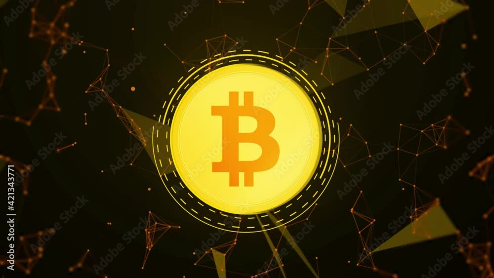 Poster modern abstract bitcoin mining backdrop design animation 4k. new bitcoin technology shapes movement 