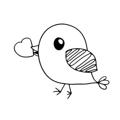 bird carries a heart. Doodle style. vector illustration