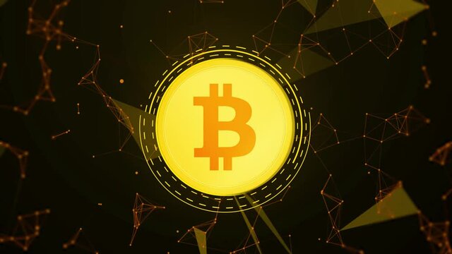 Modern Abstract Bitcoin Mining Backdrop design Animation 4K. New Bitcoin technology shapes movement backdrop Animation