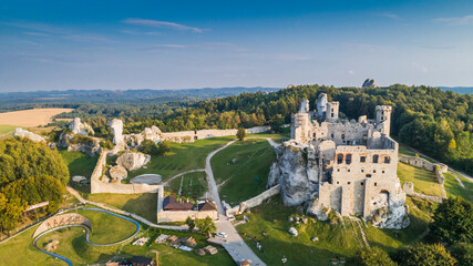 Ogrodzieniec ruins of a medieval castle. Czestochowa region, Poland.
Medieval castle ruins located in Ogrodzieniec, Poland. Aerial view.