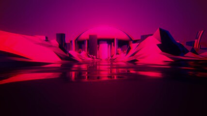 Modern Electric Low Polygon Mountain Sunset Cityscape Driving Loop Background - Powered by Adobe