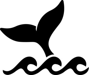 Vector illustration of the whale tail silhouette with ocean waves