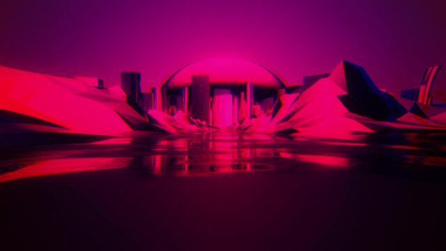 Modern Electric Low Polygon Mountain Sunset Cityscape Driving Loop Background