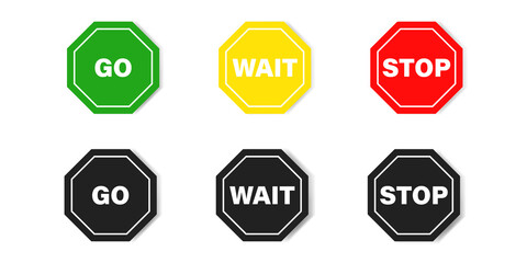 Go wait stop road sign .  Set of control traffic signs . Vector illustration on white background.