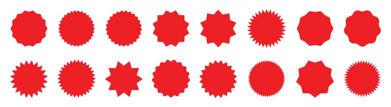 Collection of red stickers. Different shop label shapes. Vector badge set. Vector isolated on white