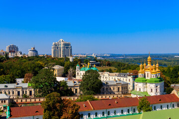 View of Church of All Saints in Kiev Pechersk Lavra (Kiev Monastery of the Caves) in Ukraine. Kiev cityscape