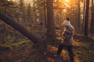 person walking in the woods