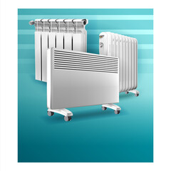 Heaters Domestic Equipment Promo Poster Vector Illustration
