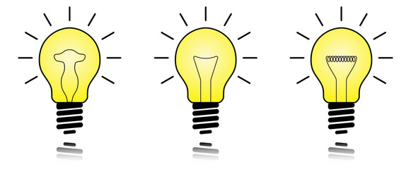Creative lightbulb set of vector illustration. Three different lightbulbs for use in technology, innovation and business projects.