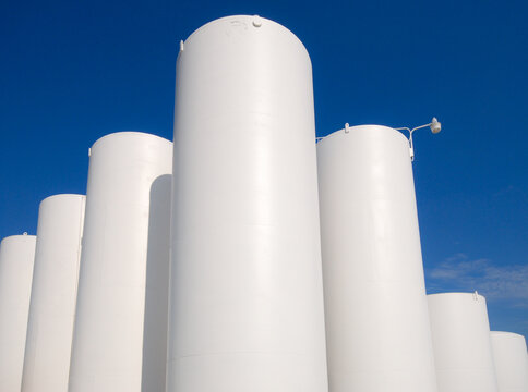 White Storage Tanks At A Propane Facility