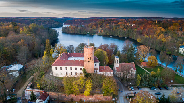 Panorama of the city of Łag&oacute;w and Łagowskie Lake in Poland. View of the Castle of the Knights Hospitaller.