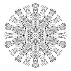 Vector Monochrome Mandala. Ethnic Decorative Element. Round Abstract Object Isolated On White Background