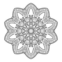 Vector Monochrome Mandala. Ethnic Decorative Element. Round Abstract Object Isolated On White Background