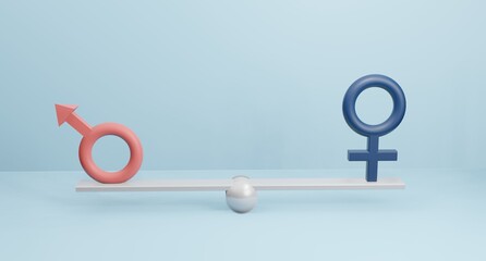 Male and female sex struggle. Gender balance. Visualization 3d rendering.