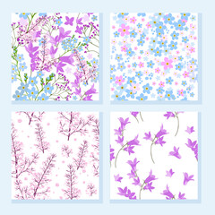 Set of seamless backgrounds with wildflowers. Vector illustration