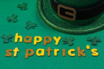 Happy St Patrick's Green Leprechaun Hat With Shamrock Clovers