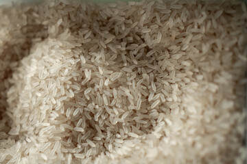 grains of white raw rice close up