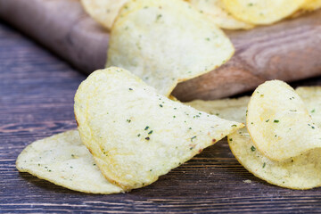 thin potato chips, closeup
