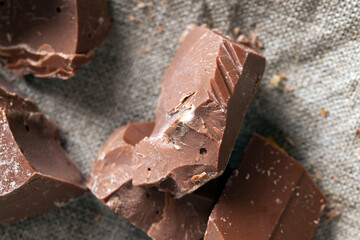 broken and crumbled natural bitter chocolate