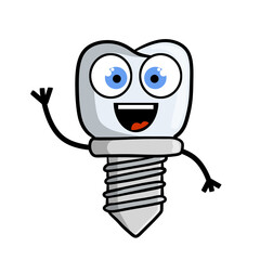 Tooth pin with happy face. Dentist element. Dental care and implant. Medical white part with the thread for the mouth. Operation for health. Smiling cute character.