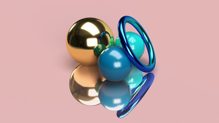 Colorful 3d illustration. Spheres and  torus